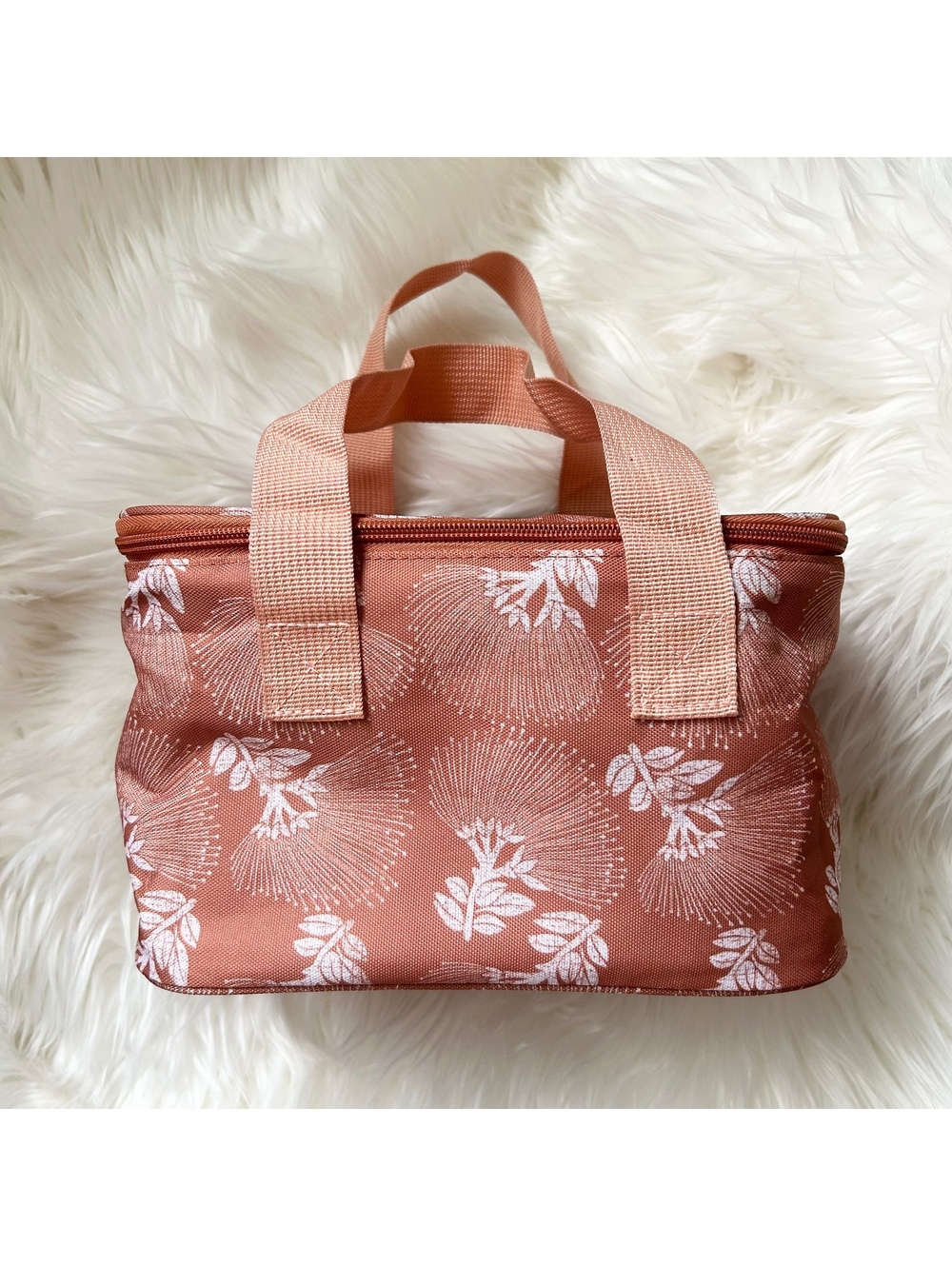 Ohia Floral Hawaiian Flower Print Beige Tan Cooler Bag Milk Bag Lunch Box